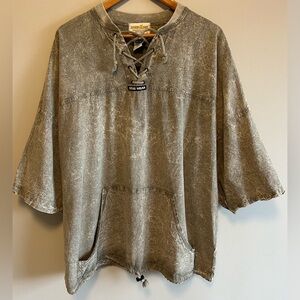 VTG Ezze Wear Canada Honey-Komb Cotton Lace-Up Green Acid Wash Pullover Size L